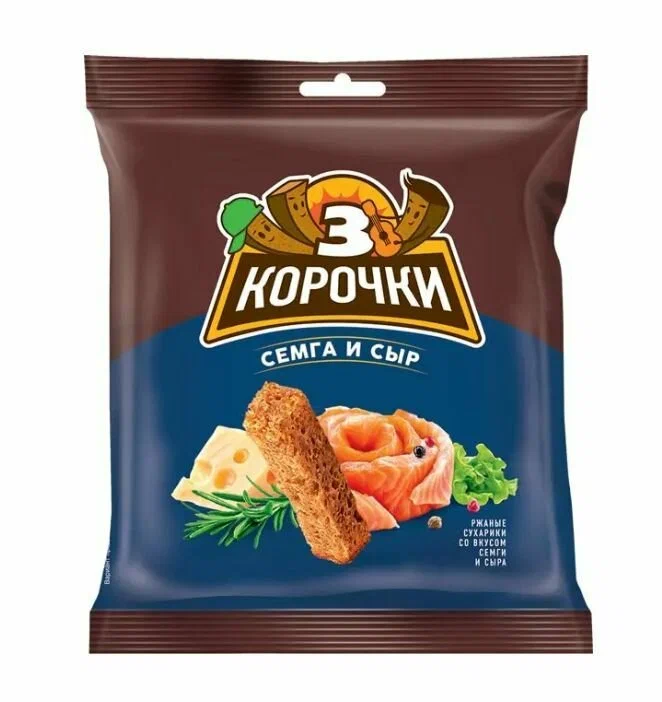 Сухарики рж. 3Корочки Сыр и Семга 100г  KDV