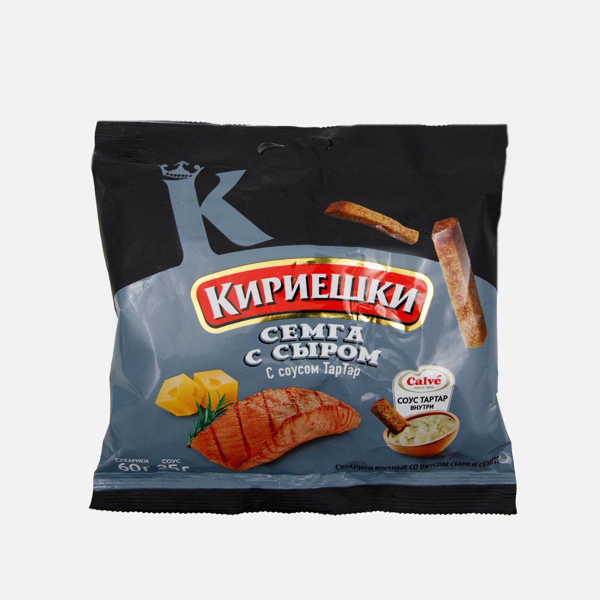 Сухарики рж.Кириешки Семга с Сыром+соус ТарТар 60г+25мл KDV