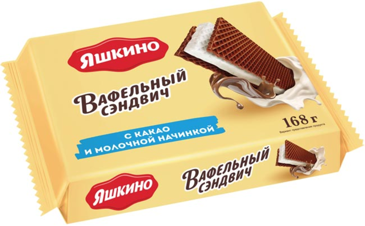 Сэндвич вафельный с какао и молочной начинкой 168г Яшкино