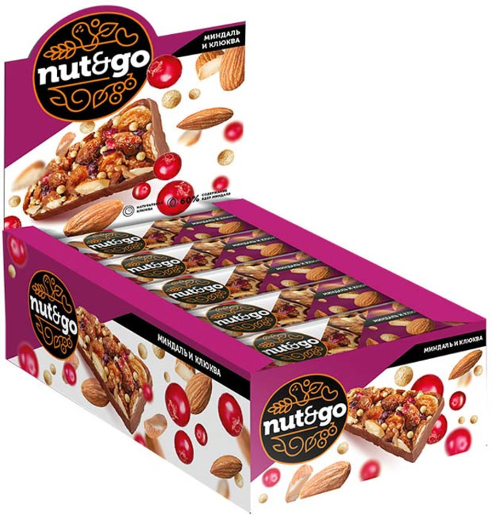 Батончик Nut&amp;Go миндаль, клюква 36г KDV