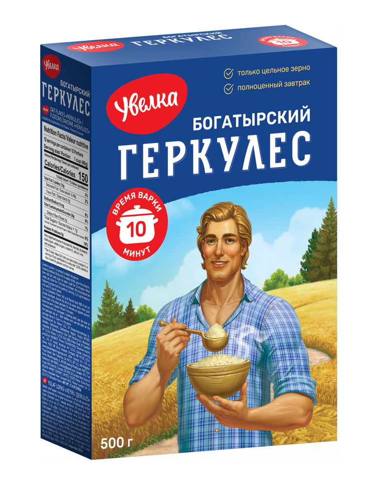 Хлопья овсяные Геркулес Богатырский "Увелка" 500г 10 мин.