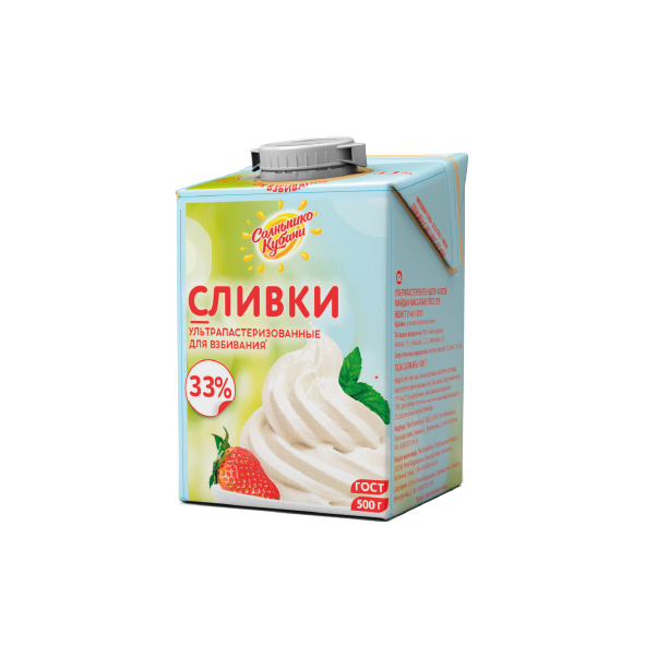 Сливки ультрапаст. 33% 0,5л т/п Солнышко Кубани
