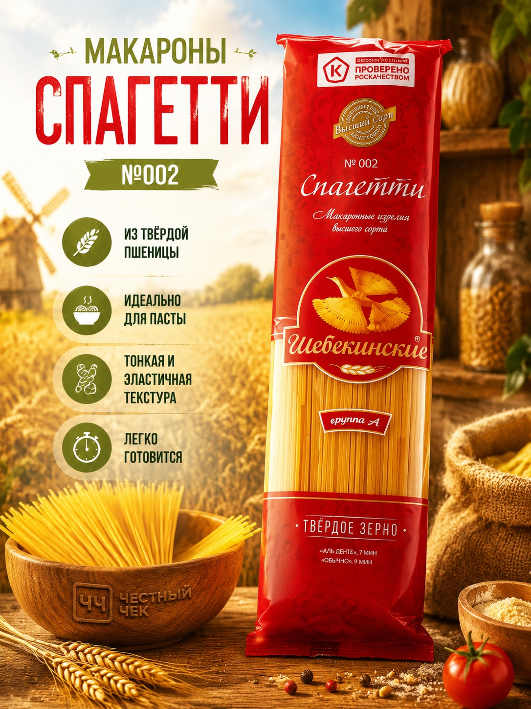 Макароны Спагетти (№002) 450г Щебекенские 