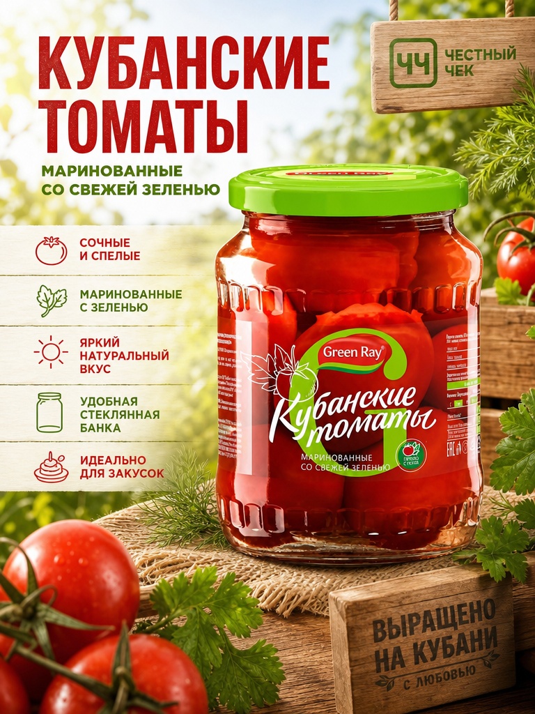 Томаты Кубанские маринованные 720мл(680г) с/б Green Ray