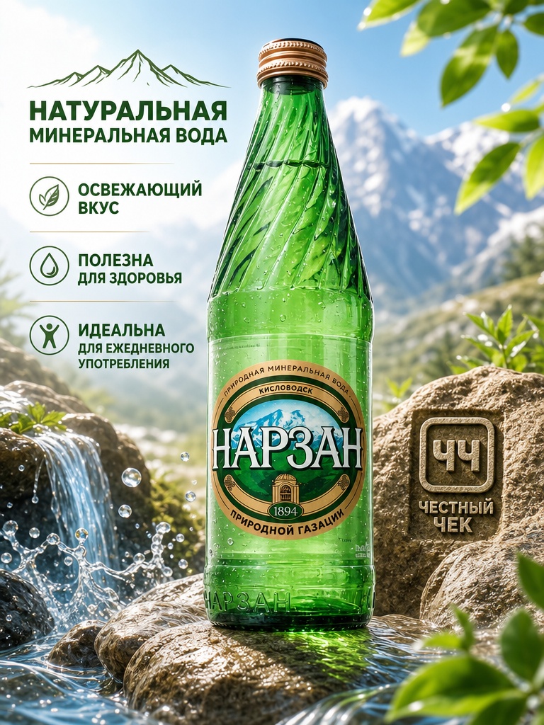 Вода мин.Нарзан 0,45 с/б газ. Кисловодск