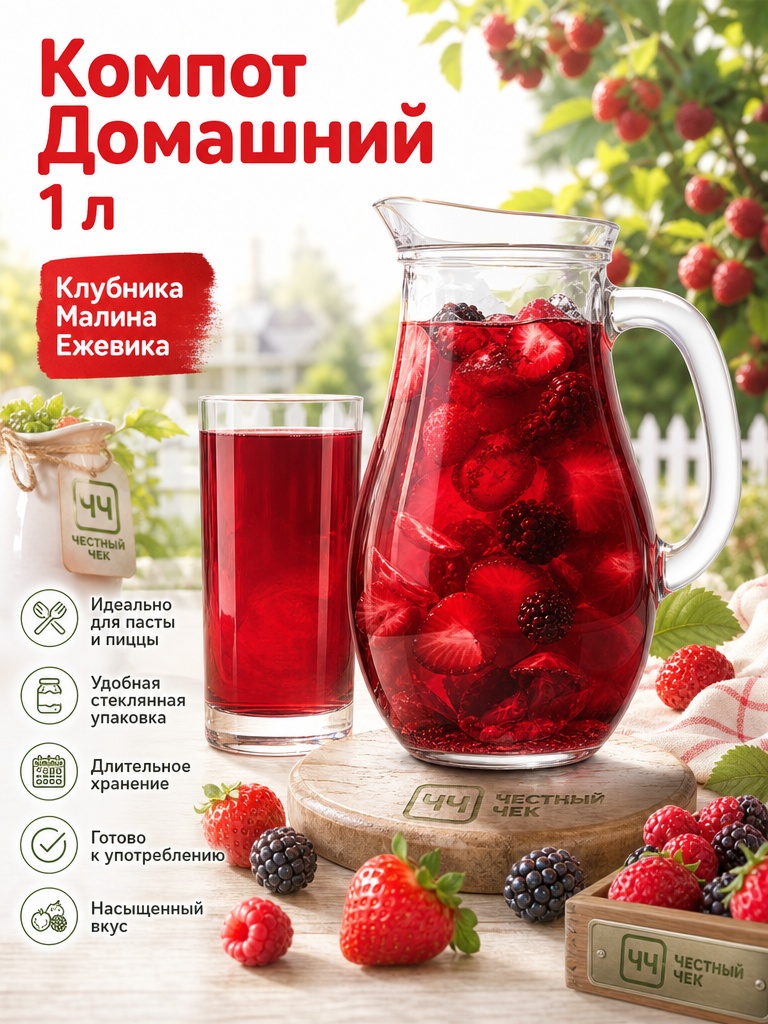 Компот Домашний 1л Клубника Малина Ежевика