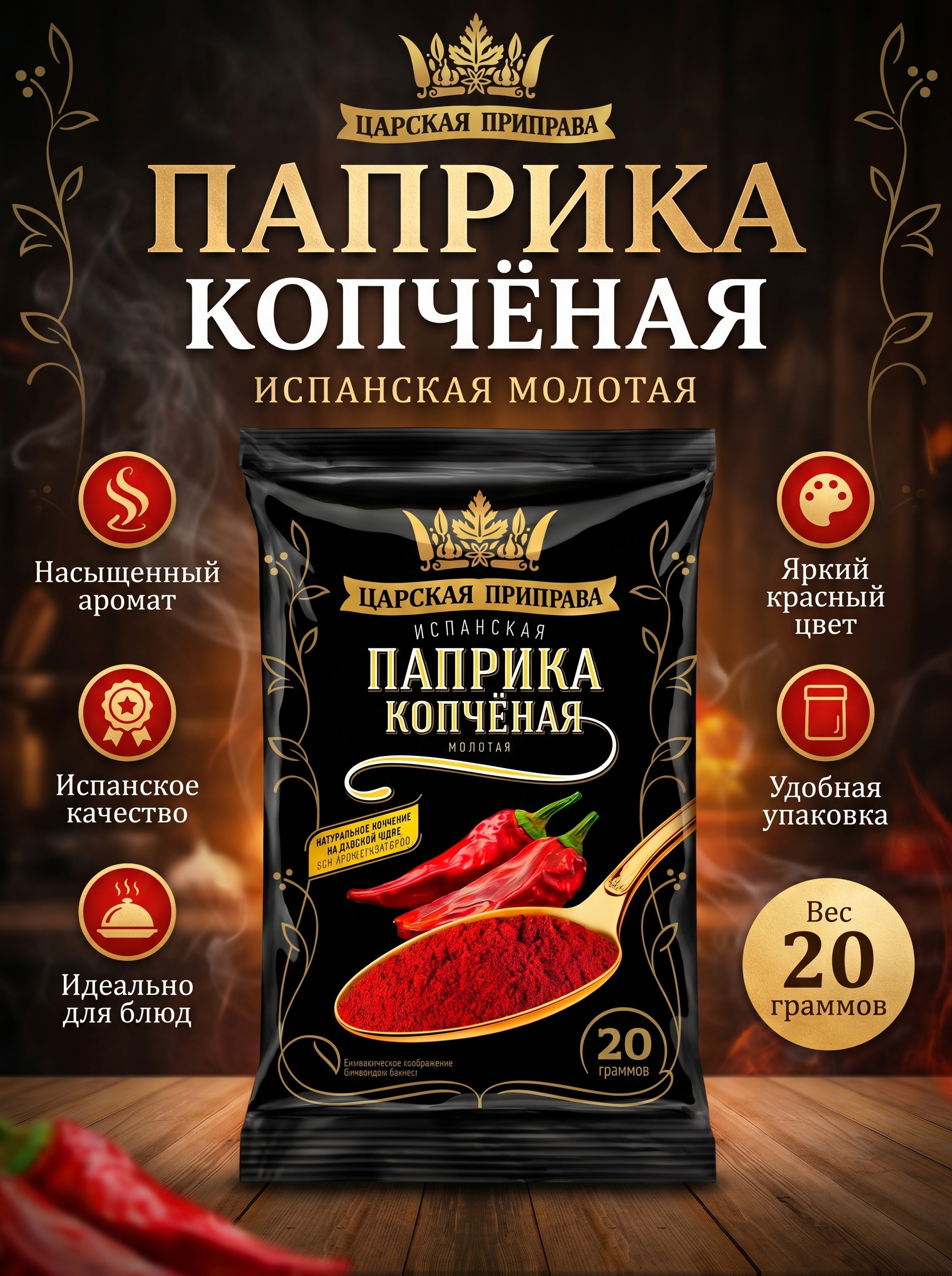 Паприка КОПЧЕНАЯ молотая 20г м/у Царская Приправа