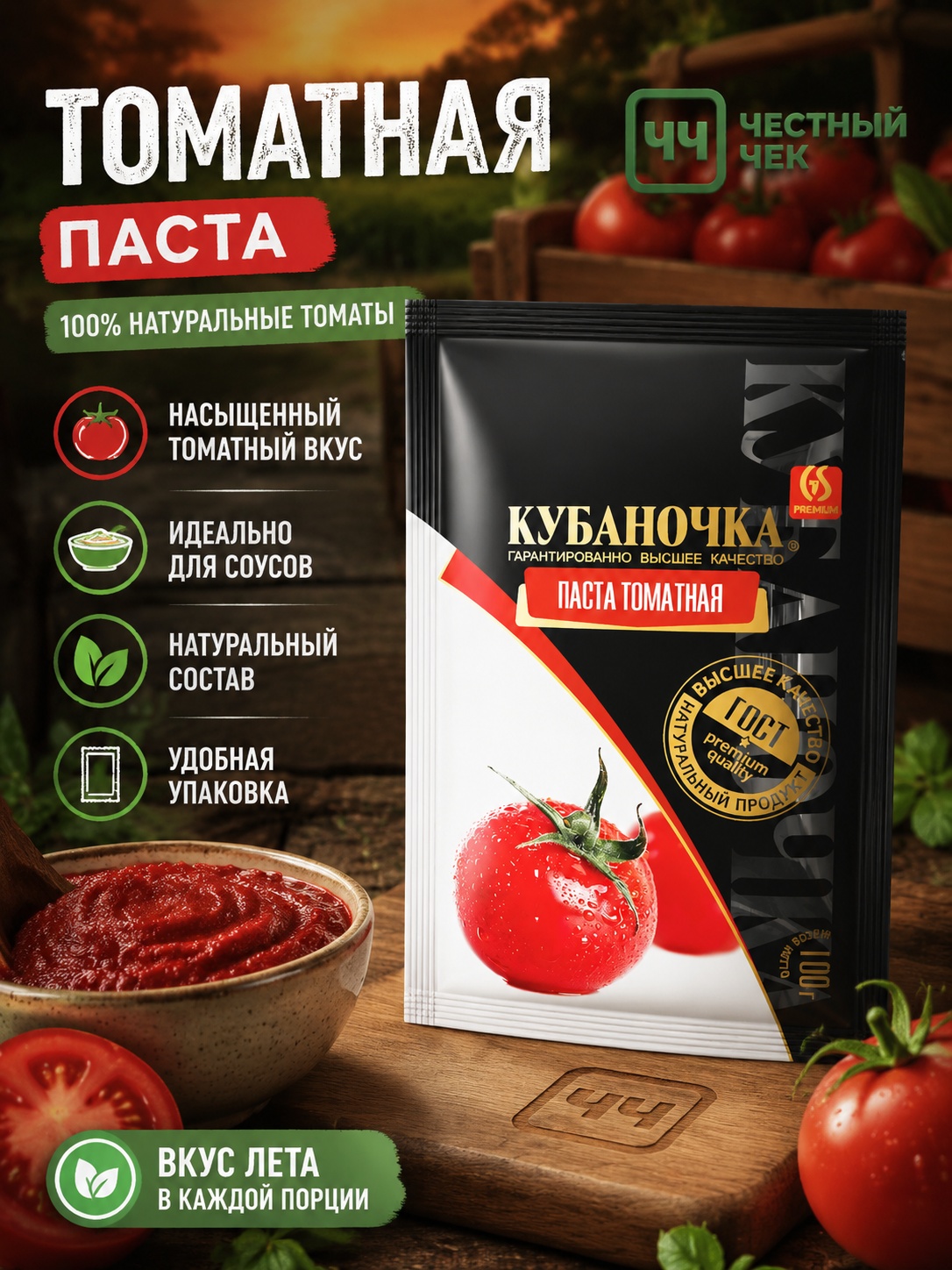 Томатная паста 100гр саше Кубаночка