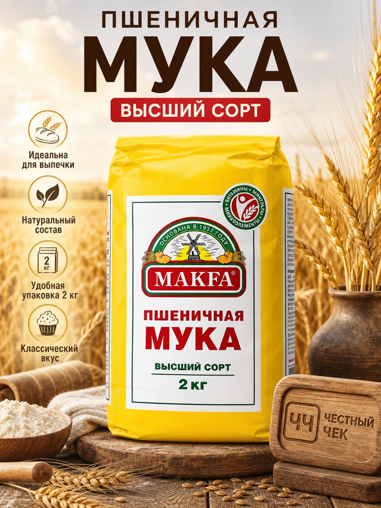 Мука пшеничная МАКФА в/с 2кг