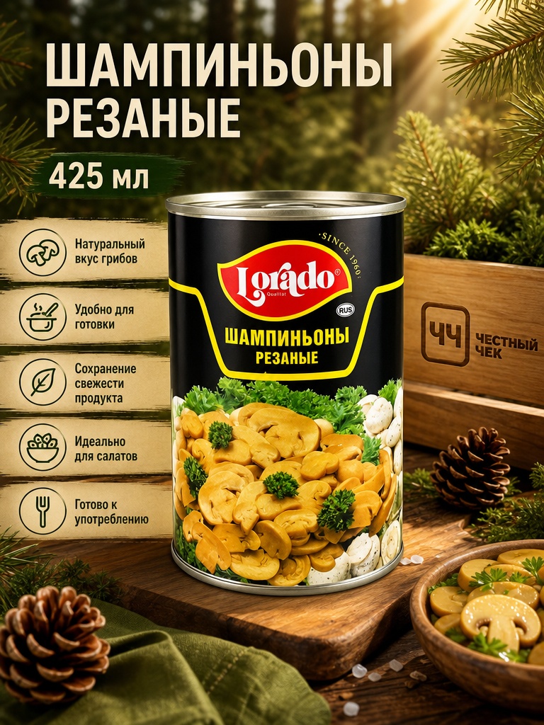 Шампиньоны резаные 425мл ж/б Lorado