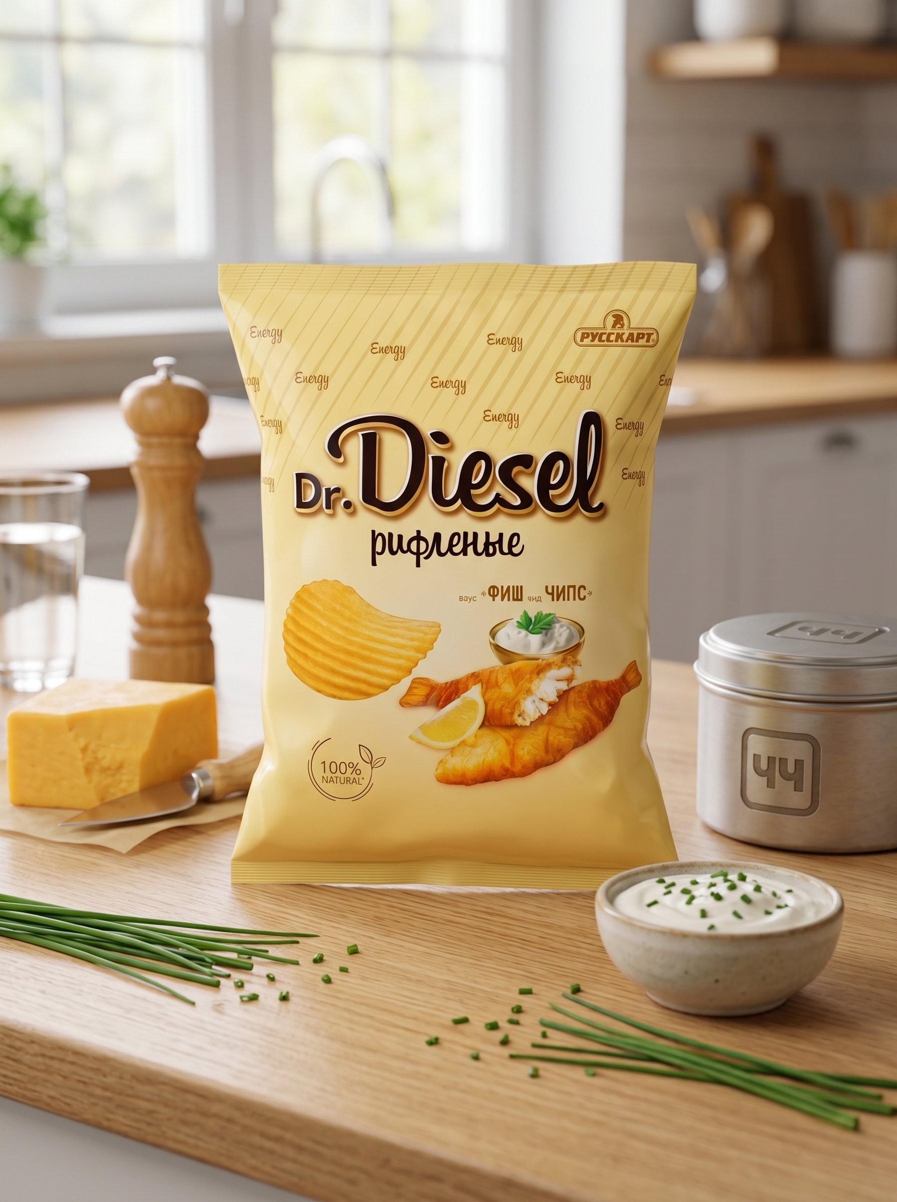 Чипсы карт. Dr.Diesel 120г Нежный Чеддер и Сметана Рифл.