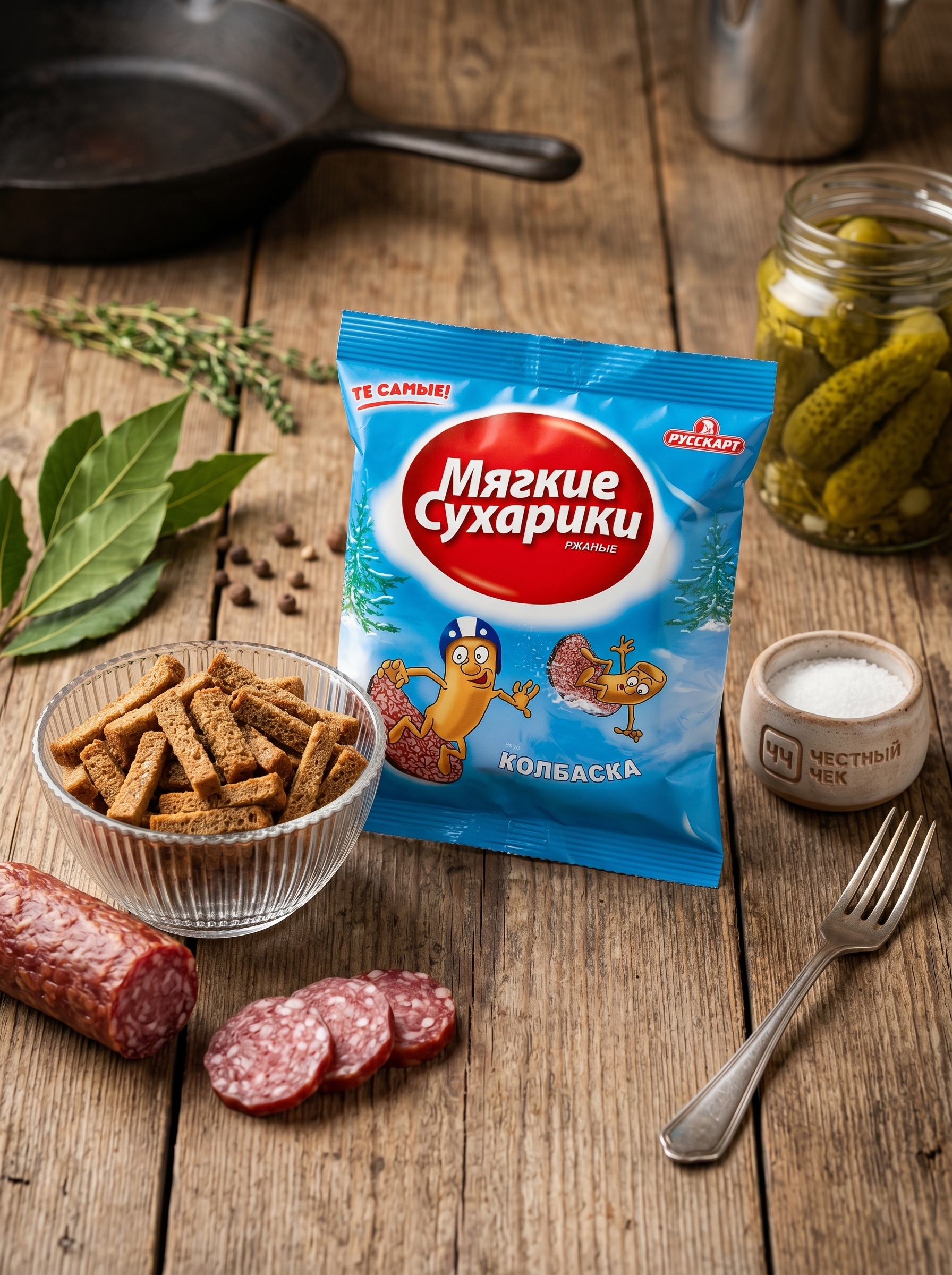 МЯГКИЕ сухарики 38г вкус Колбаска Русскарт
