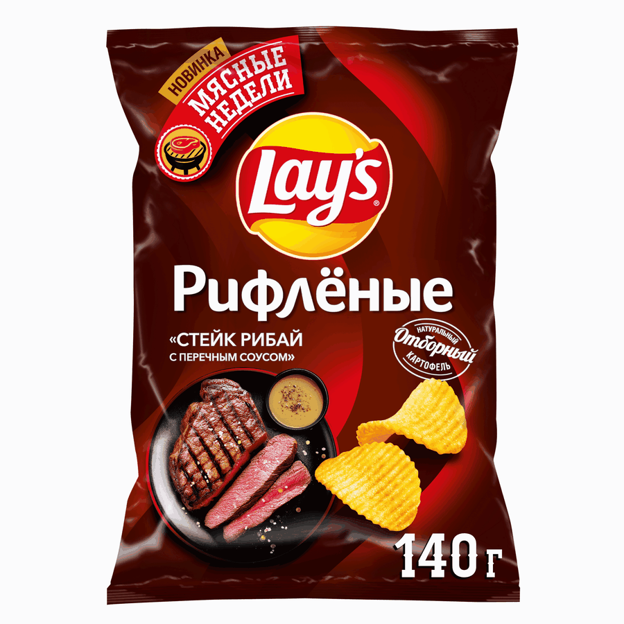 Чипсы ЛЕЙС Стейк Рибай рифл. 140г