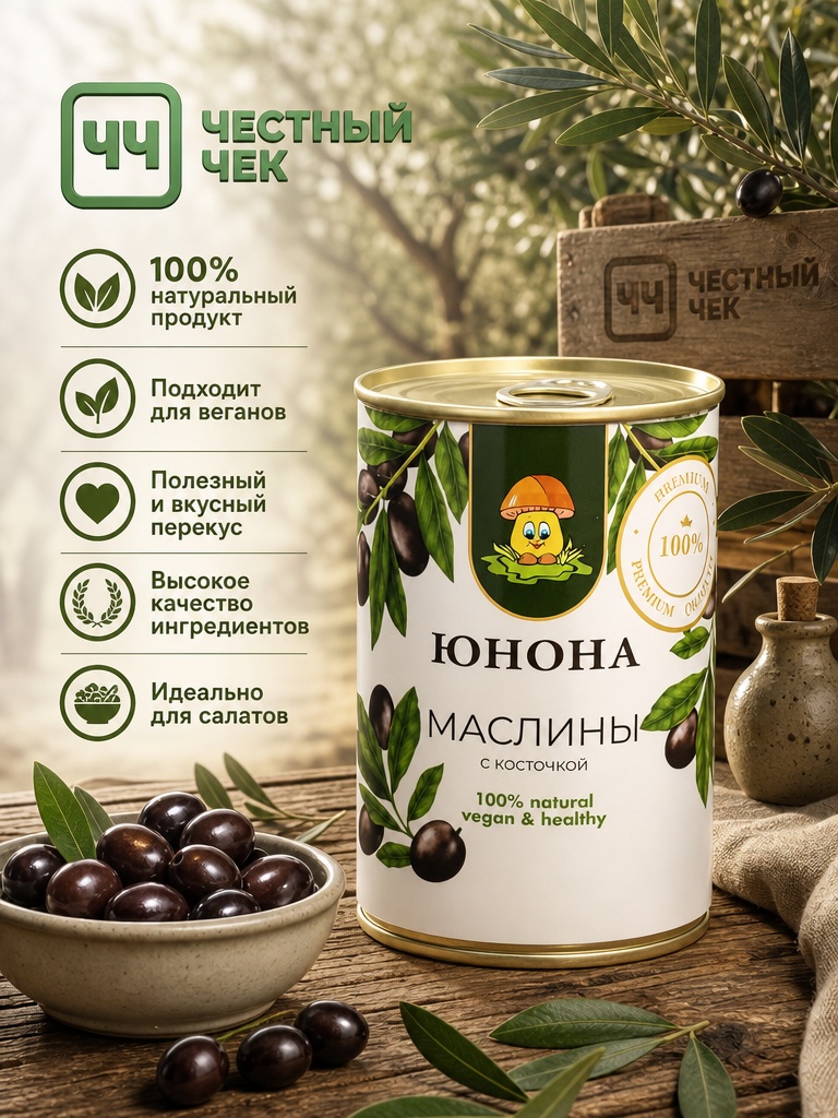 Маслины с косточкой 300г ж/б Юнона